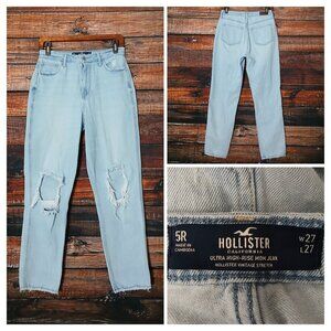 Hollister Jeans 27 Ultra High Rise Mom Ankle Crop Distressed Light Blue Denim